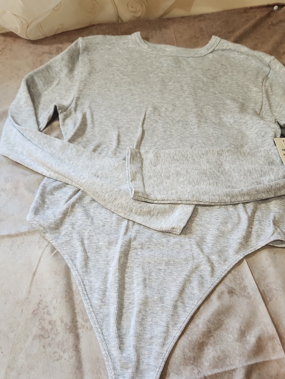 No Boundaries Light Gray Long Sleeve Bodysuit